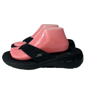 Skechers Sandals Women's 11 Black Go Walk Arch Fit Knit Comfort Thong Flip Flop